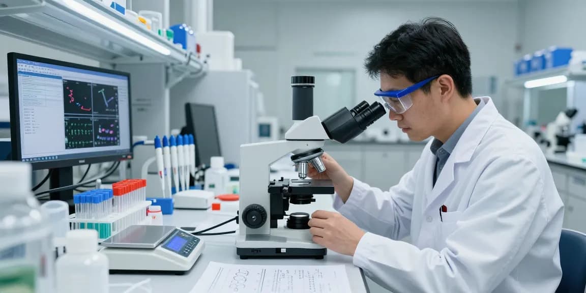 Scientist analyzing research-grade peptides in a high-tech laboratory