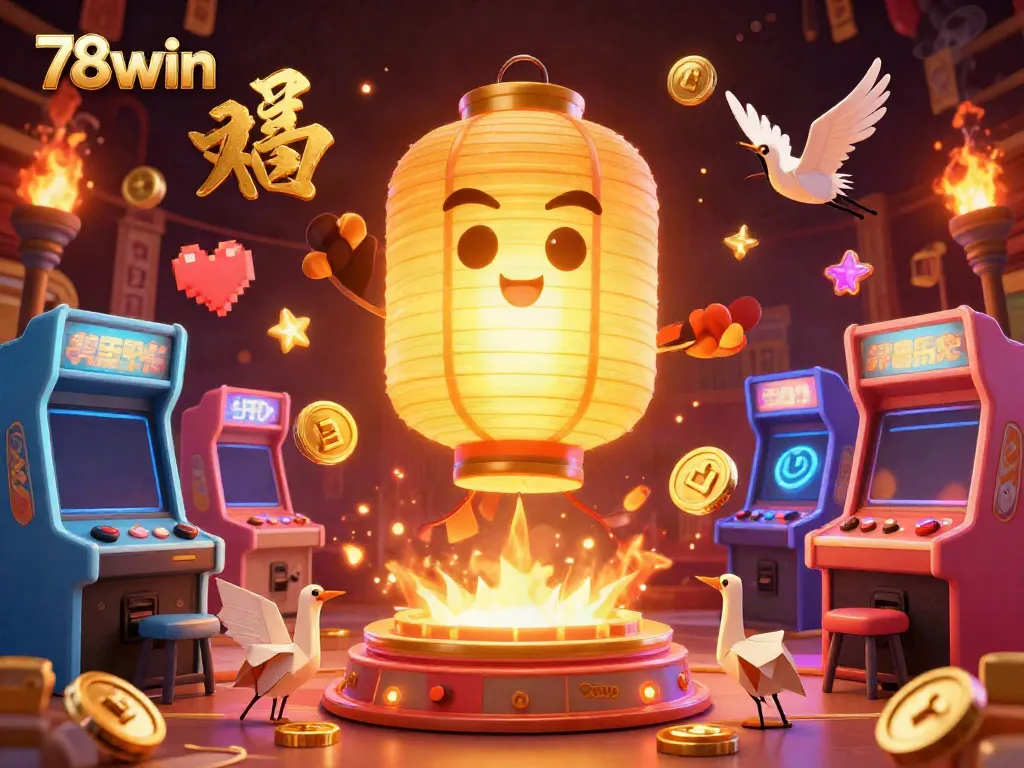 Experience the exhilarating world of 78win with a vibrant casino scene featuring colorful gaming elements and glowing characters.