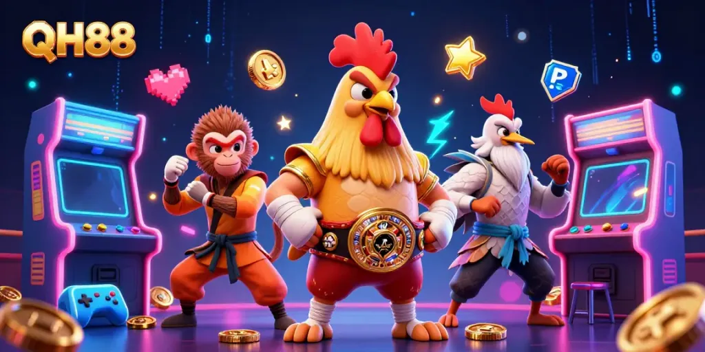 Experience adrenaline-fueled excitement with QH88's lively casino gaming characters in action.