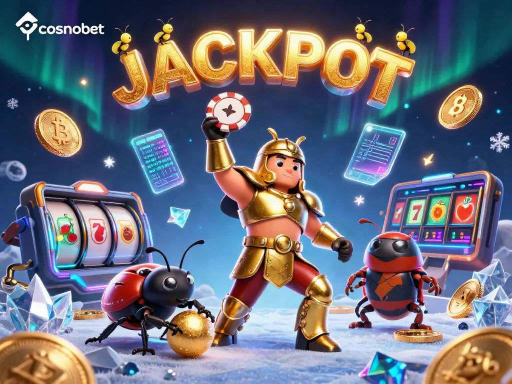 Spin to win with cosmobet! A vibrant scene featuring cartoon characters celebrating a jackpot.
