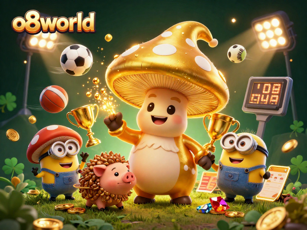 Engage with the vibrant world of o8world through thrilling sports betting adventures illustrated in a magical scene.