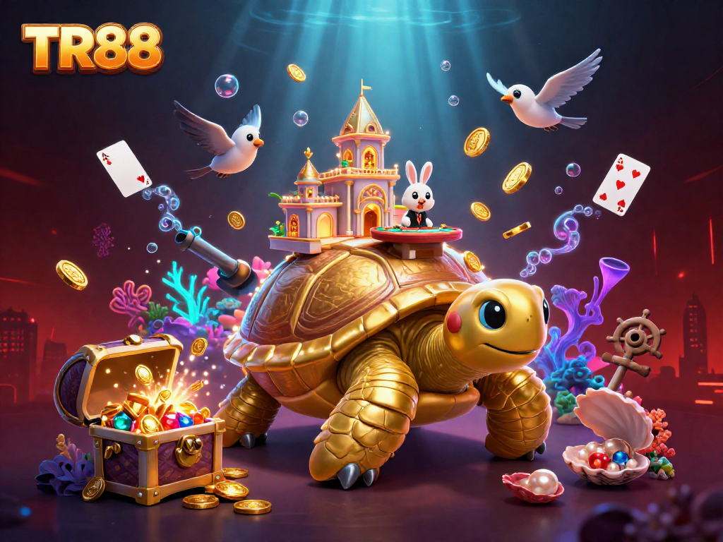 Experience TR88's vibrant casino world with thrilling elements and a golden tortoise!