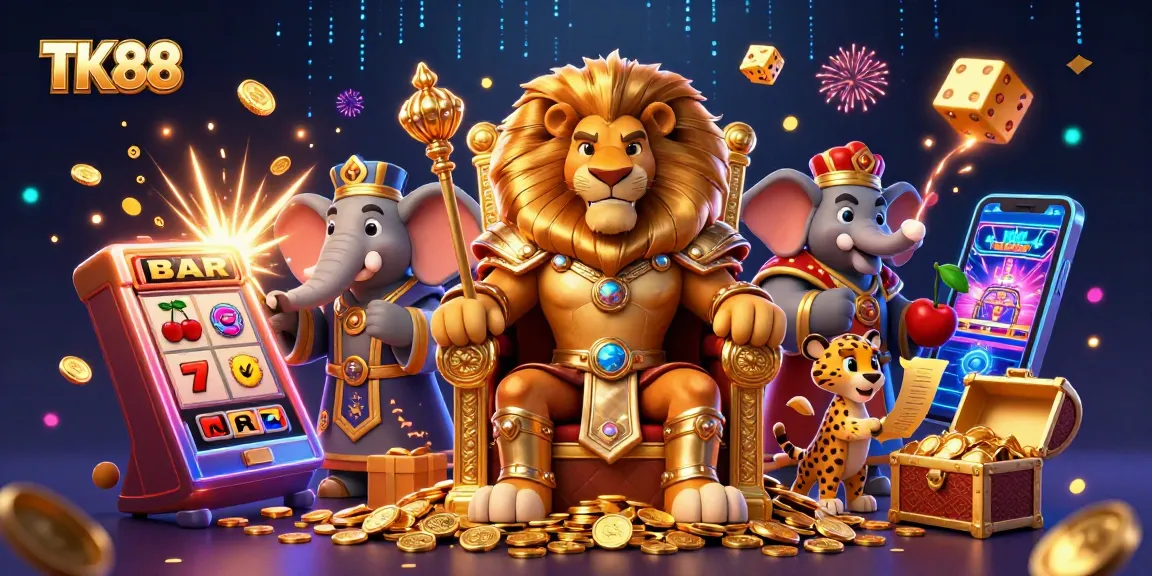 Experience thrilling jackpots at TK88's vibrant casino scene filled with gold coins and dynamic gaming elements.