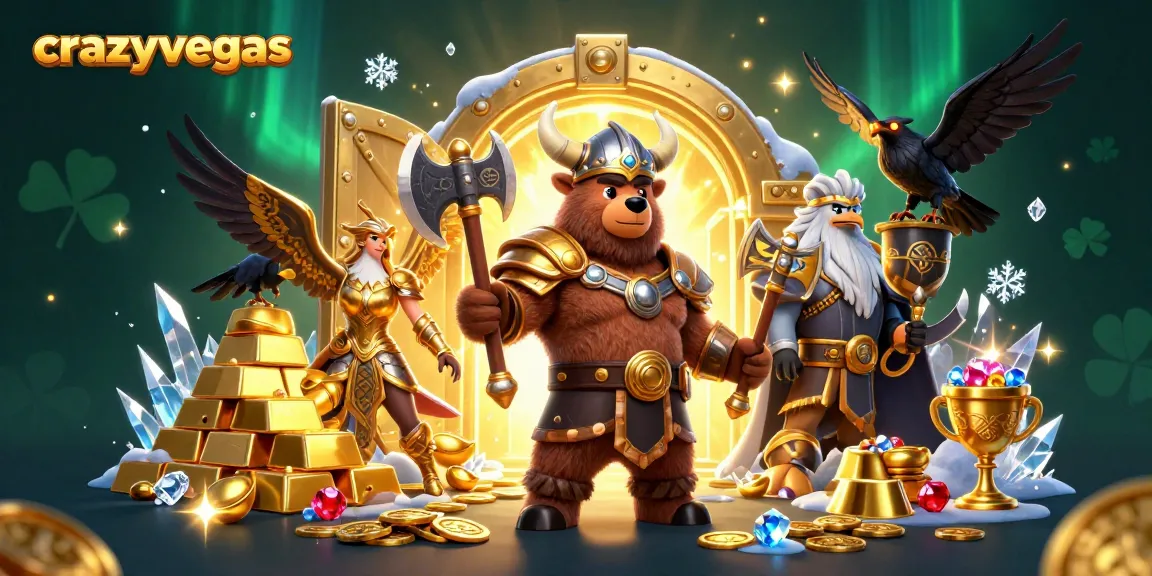 Engage with crazyvegas' thrilling Viking-themed casino adventure illuminated by golden treasures and majestic characters.