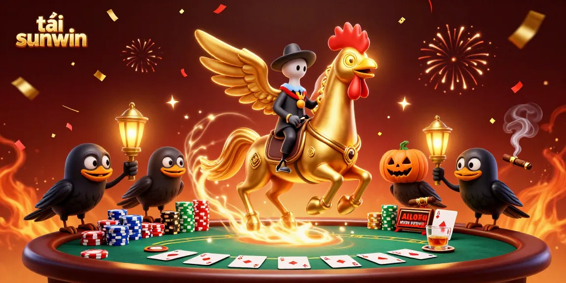 Experience thrilling gameplay with tải sunwin as golden rooster and spectral horse dominate a midnight casino.