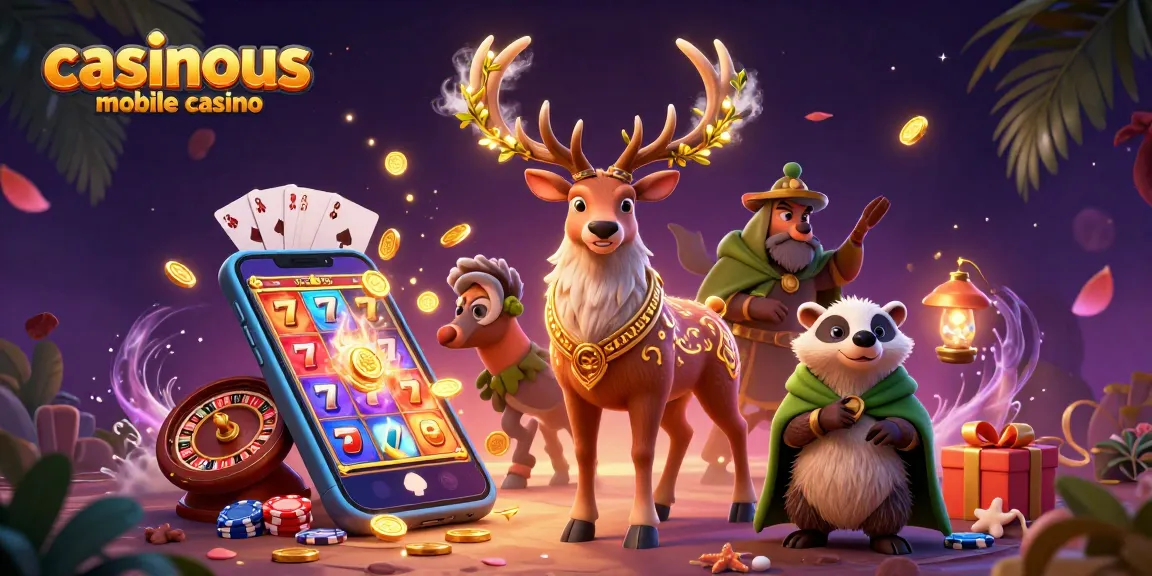 Engage with the casinous mobile casino experience featuring vibrant slots and mystical characters.