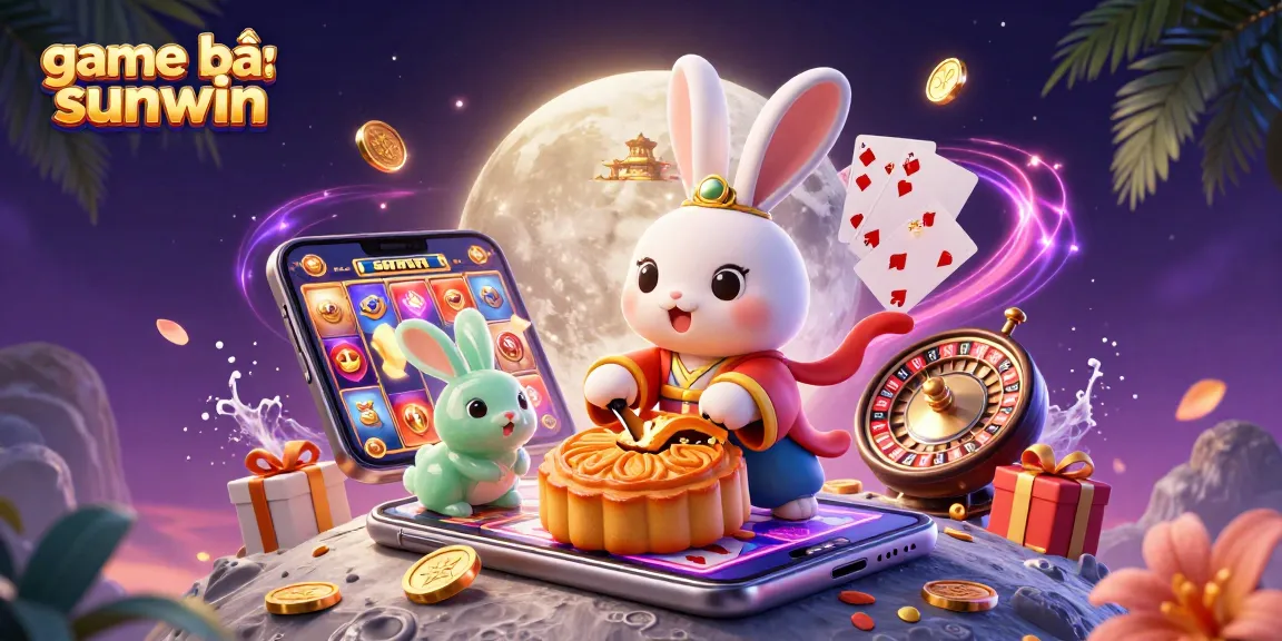 Experience game bài sunwin with a lively 3D scene of rabbits and casino elements revealing jackpot fun.